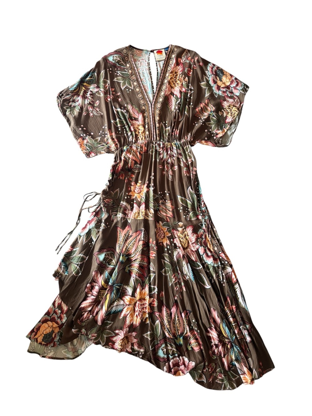 Anthropologie Farm Rio Boho Floral Handkerchief Hem Maxi Dress S